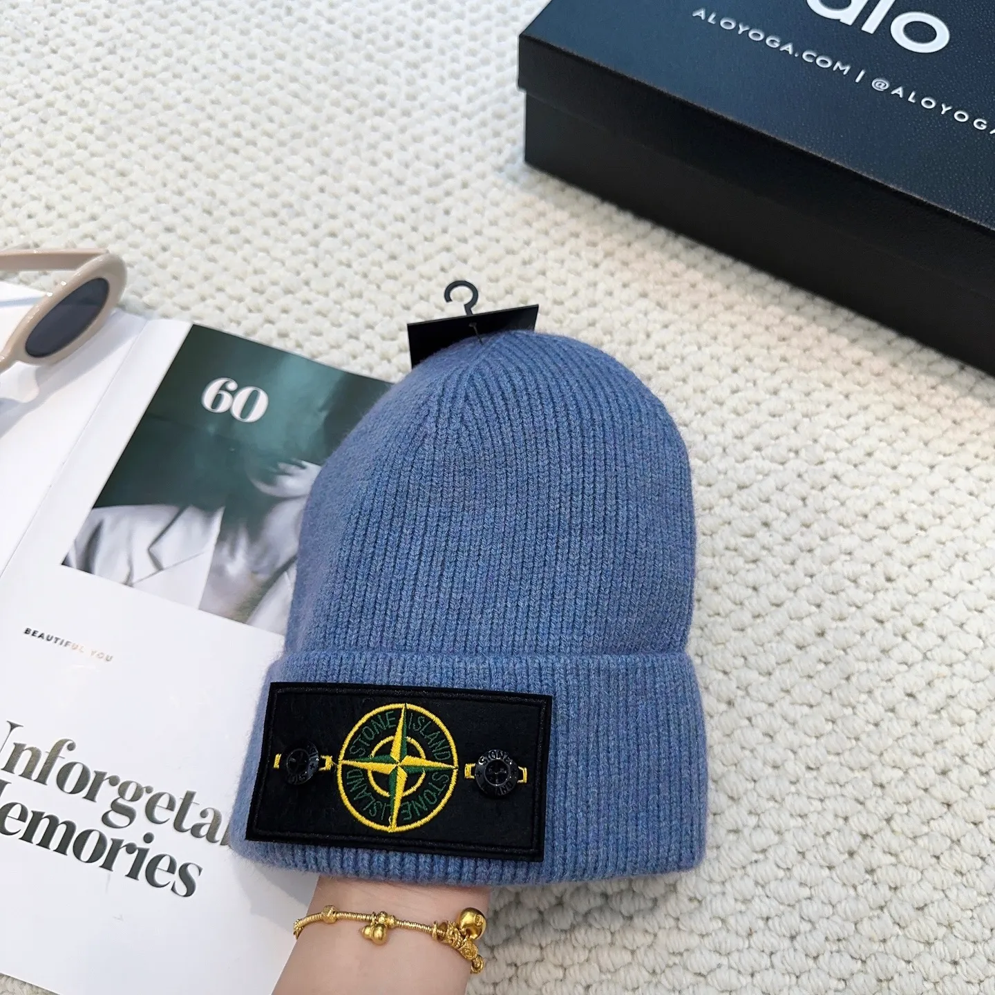 P60 Trendy brand Stone Island STONE classic popular cashmere wool knitted hat New autumn and winter cashmere woolen hat, men and women cold hat, Little Red Riding Hood popular style